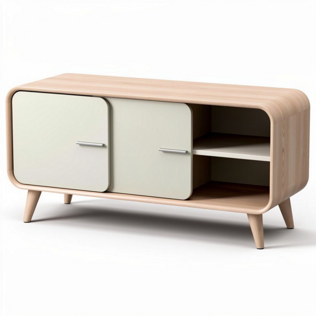 Scandinavian style wooden media console cabinet with two doors 120 x 40 x 50cm