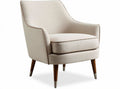 Fabric accent chair in cream color with wooden legs and contemporary design