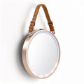 Round wall mirror with leather strap and LED light 20 x 20 x 3cm
