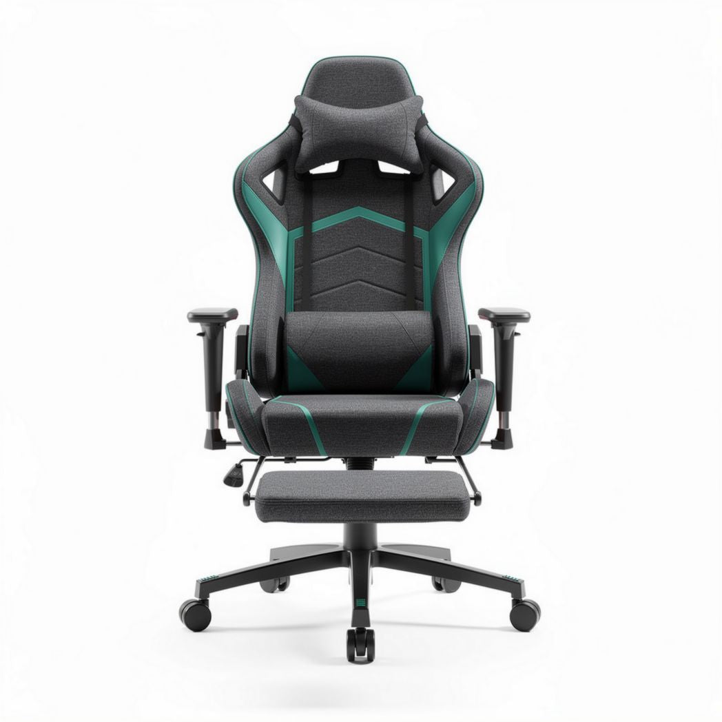 Gaming chair with adjustable lumbar support and ergonomic design in gray and green 90 x 70 x 130cm