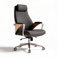 Ergonomic office chair with adjustable height in charcoal gray fabric and wood accents 60 x 60 x 120cm