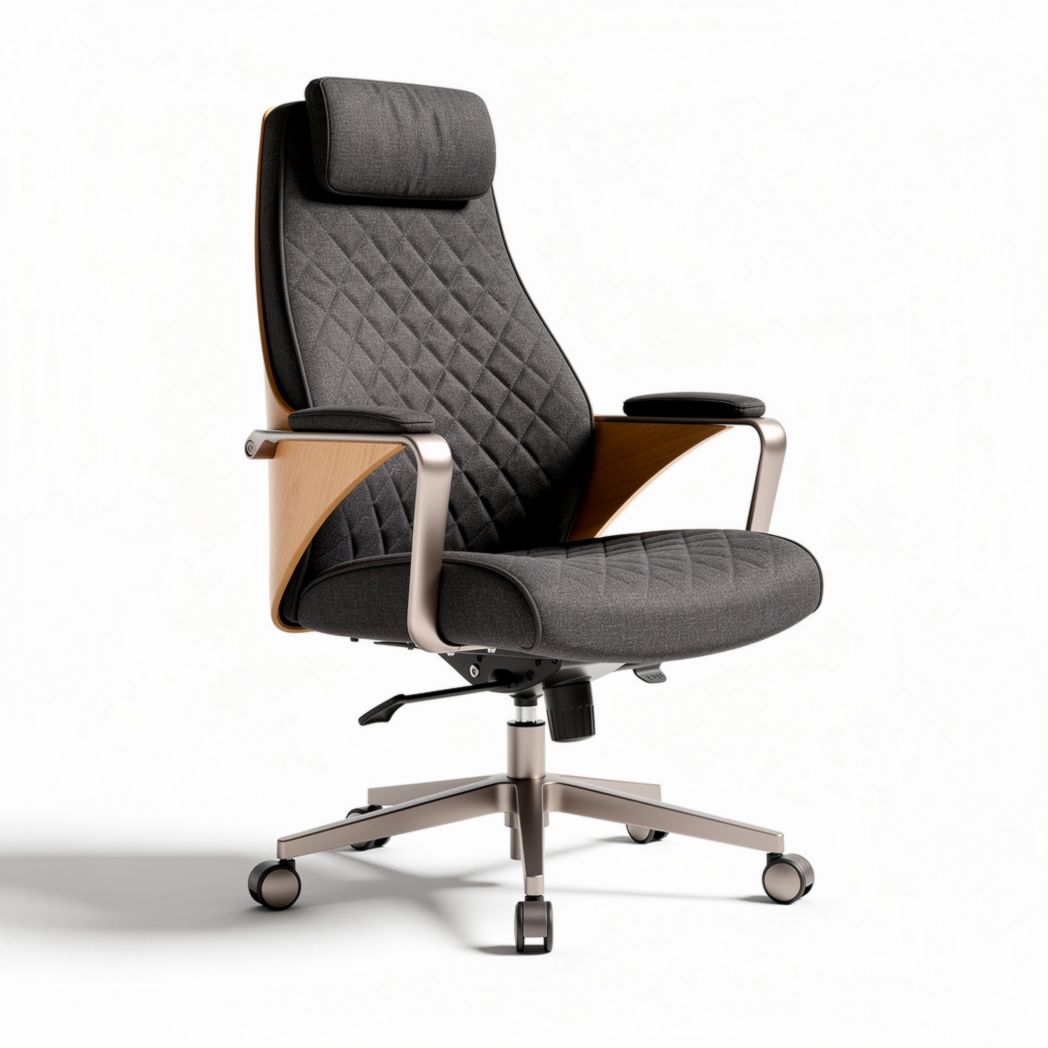 Ergonomic office chair with adjustable height in charcoal gray fabric and wood accents 60 x 60 x 120cm