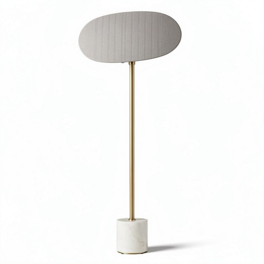 Floor lamp with fabric shade and marble base in gold and gray finish
