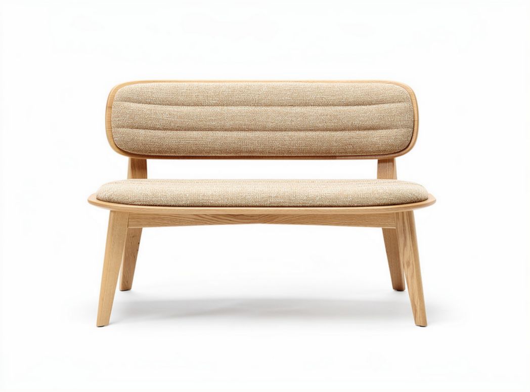 Wooden frame lounge chair with upholstered seat and backrest in beige 120 x 60 x 75cm