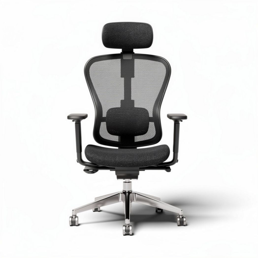 Ergonomic mesh office chair with adjustable headrest and lumbar support