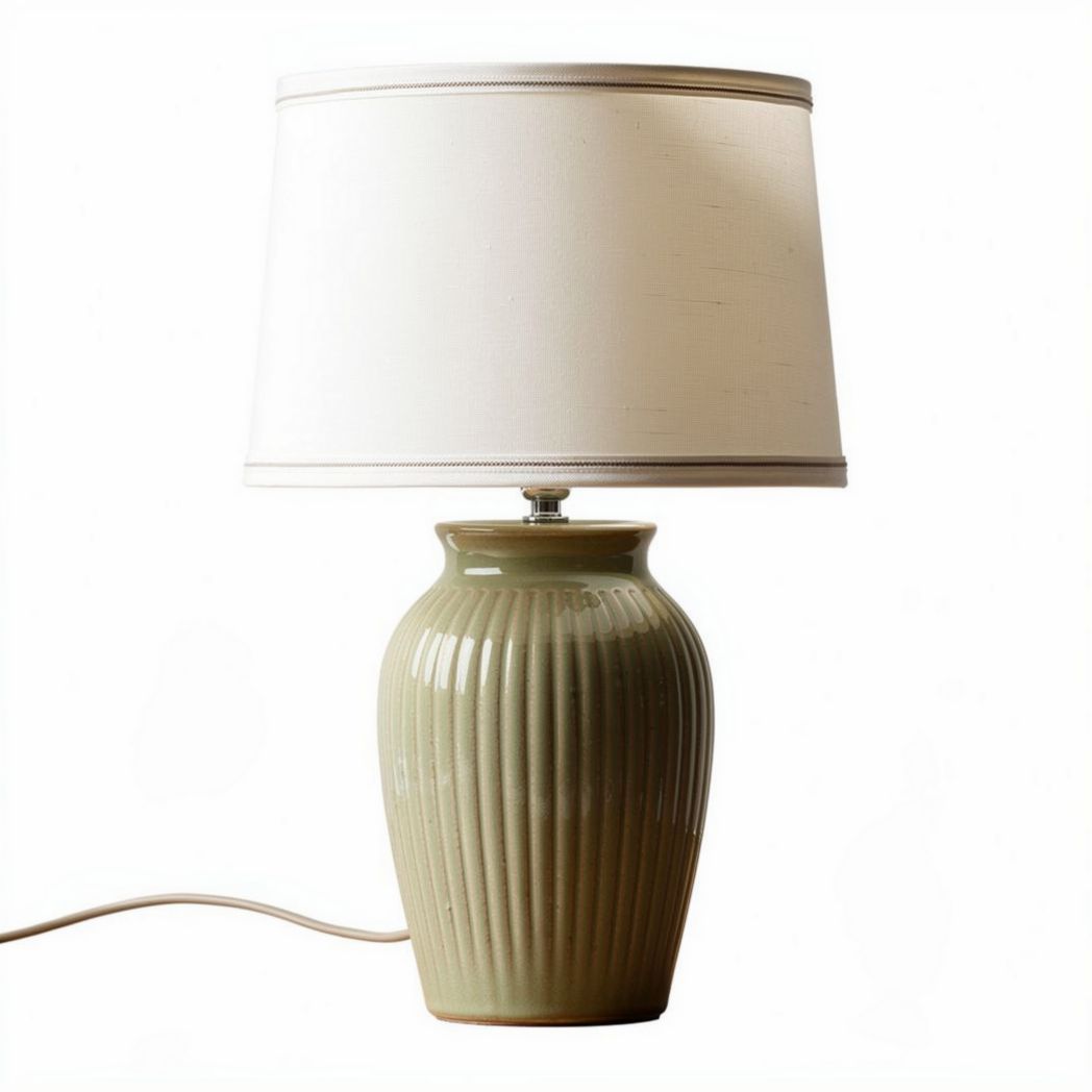 Ceramic table lamp with white shade and ribbed design 30 x 30 x 50cm