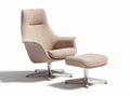 Fabric upholstered lounge chair with matching ottoman in beige 80 x 80 x 100cm