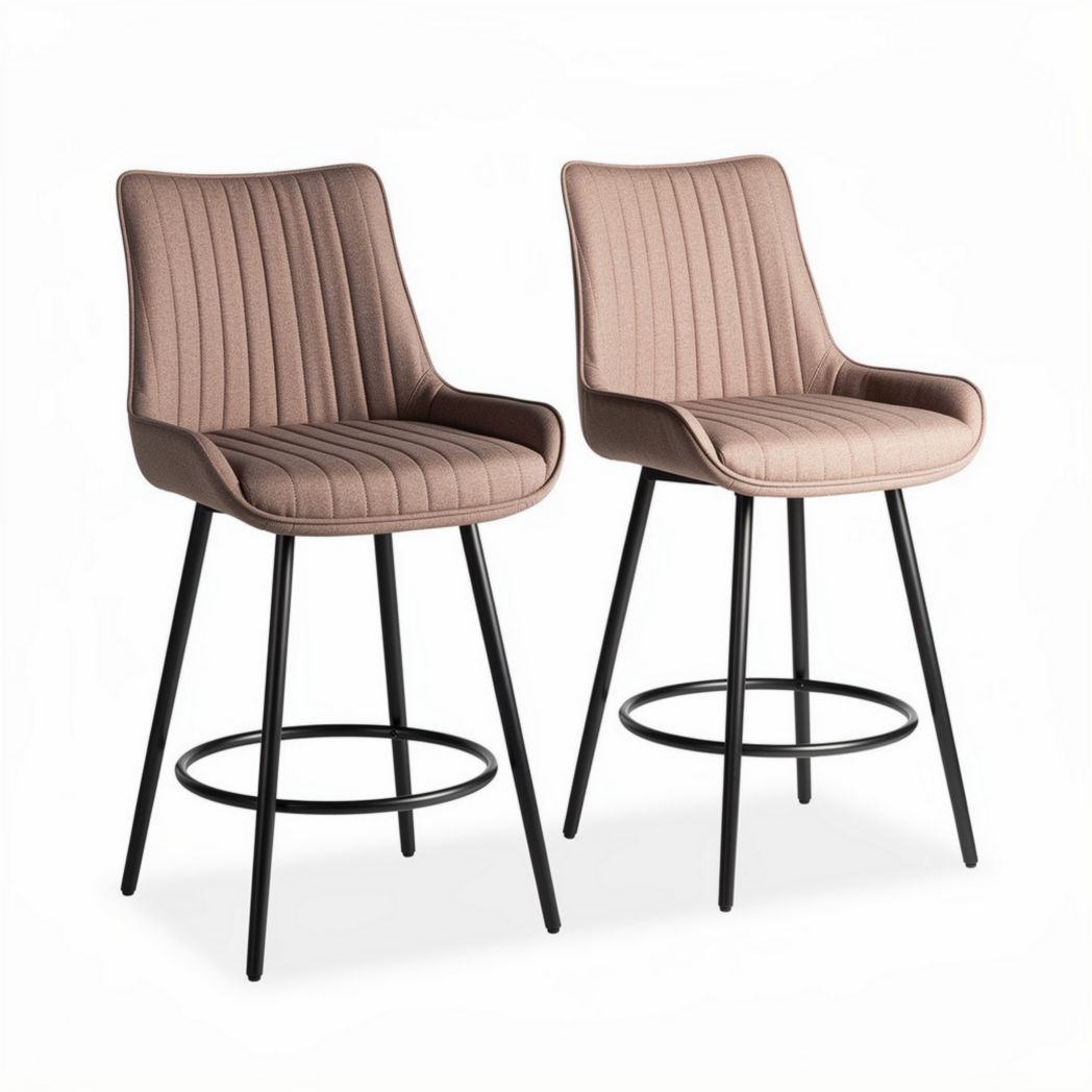 Fabric upholstered bar stools with black metal legs set of two 45 x 50 x 100cm