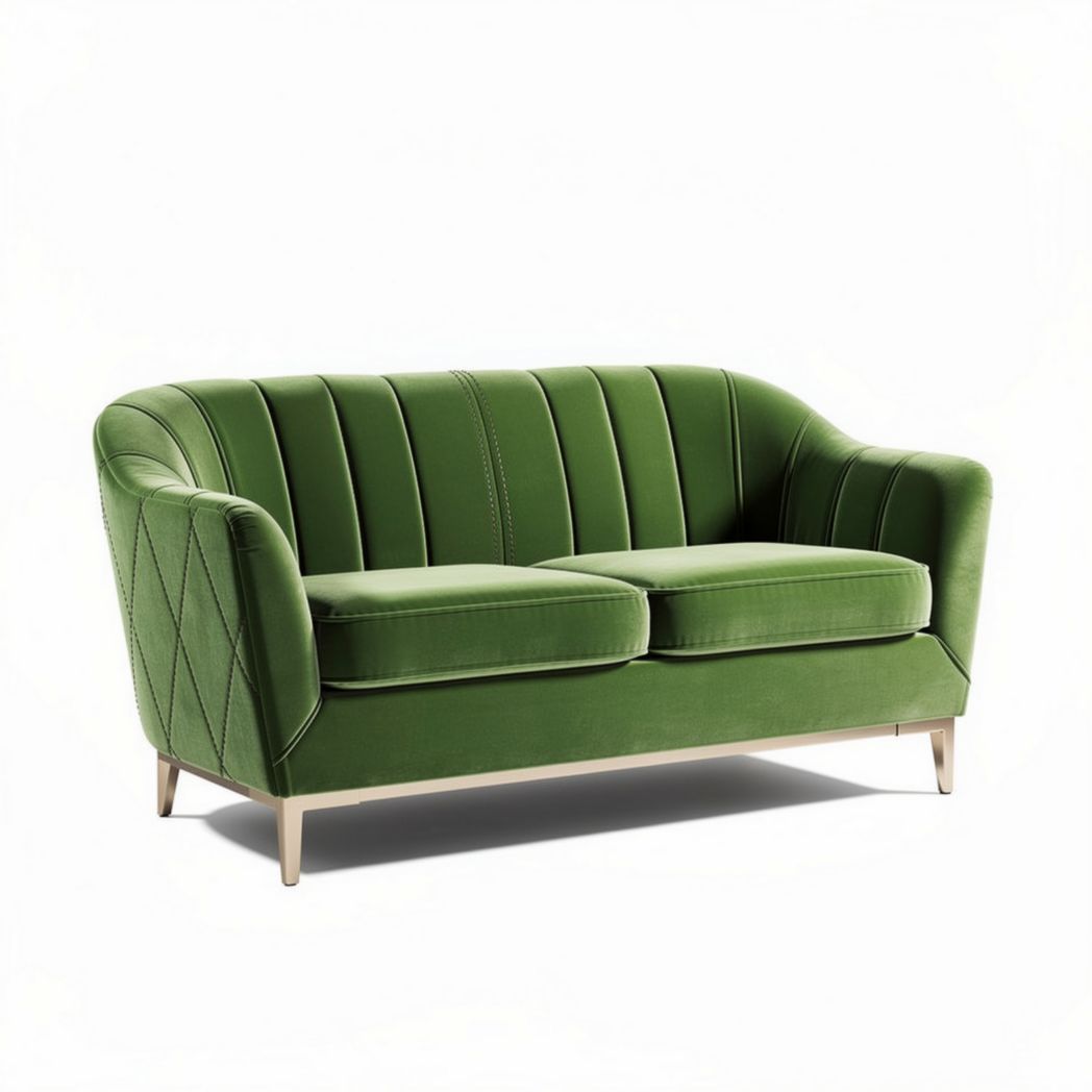 Green velvet sofa with diamond stitching and metal legs 180 x 90 x 85cm