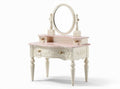 Vanity table with pink marble top and round mirror 80 x 40 x 75cm